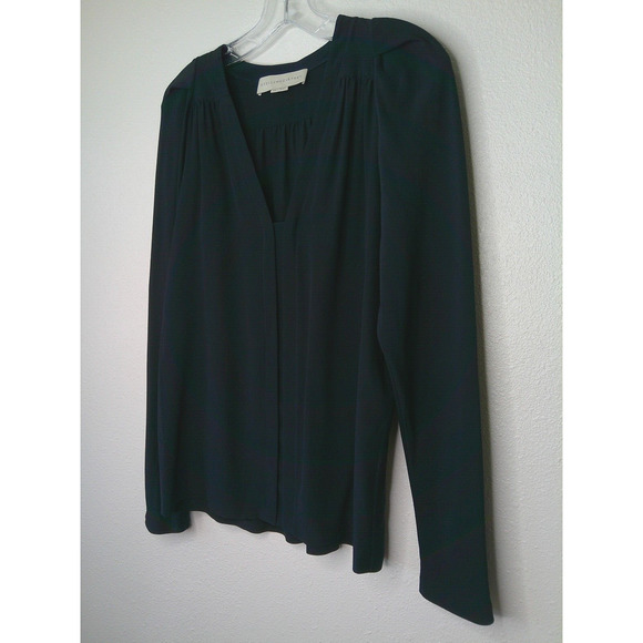 Stella McCartney Black V Neck Gathered Front Back Long Sleeve Silk Blouse 42 - Picture 4 of 16